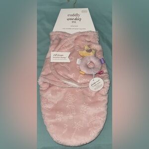 Cuddly Wonders Pink Baby Cozy Swaddle With Plush Ring Rattle